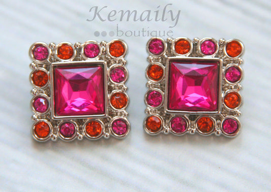 Hot Pink and Orange Square Acrylic Rhinestone Buttons 28mm