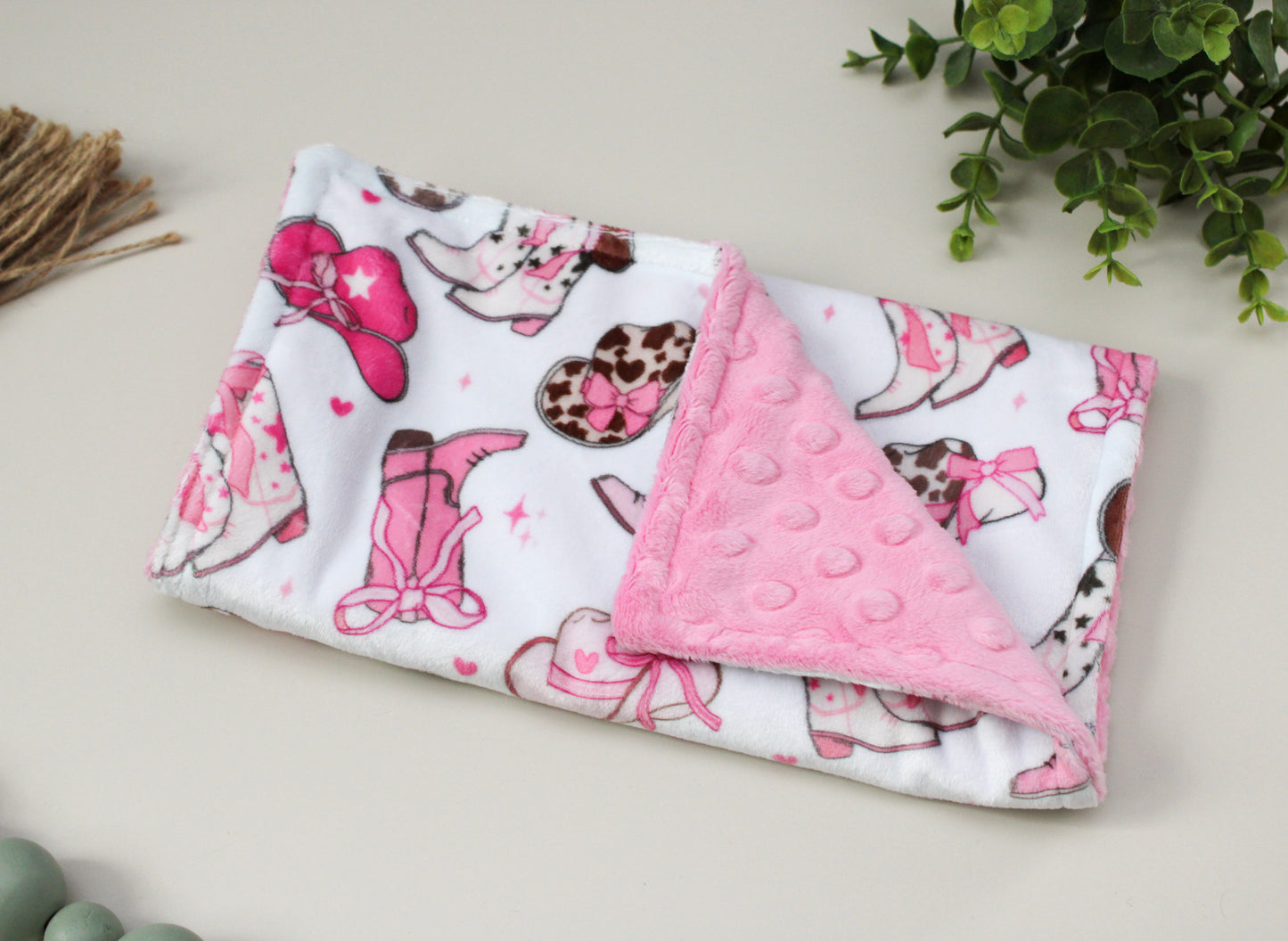 Cowgirl Baby Burp Cloth – Pink Western Minky Burp Cloth, Baby Girl Gift & Country Nursery Essential