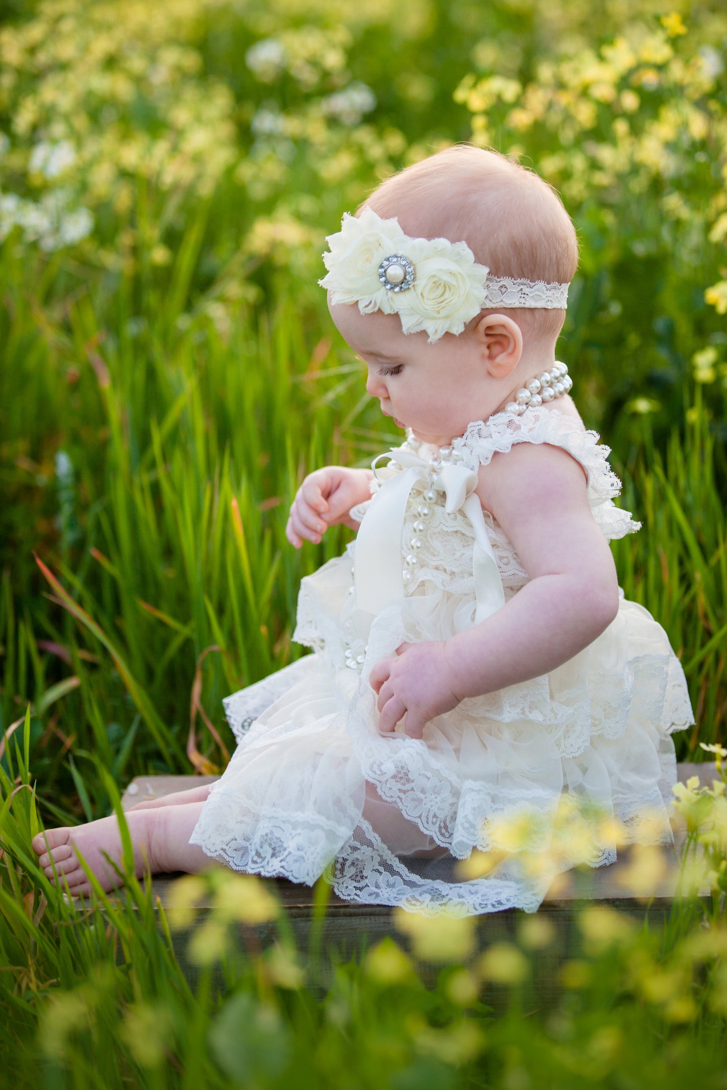 Ivory Chiffon Vintage Lace Dress