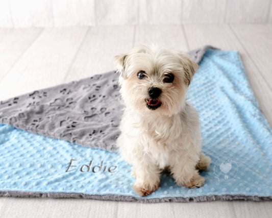 Gray Embossed Paw Minky Personalized Pet Blanket