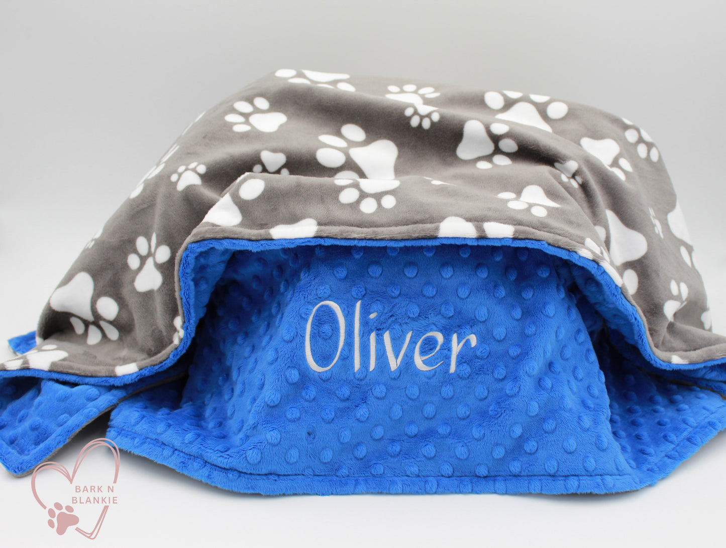 Gray Paw Print Personalized Minky Dog Blanket