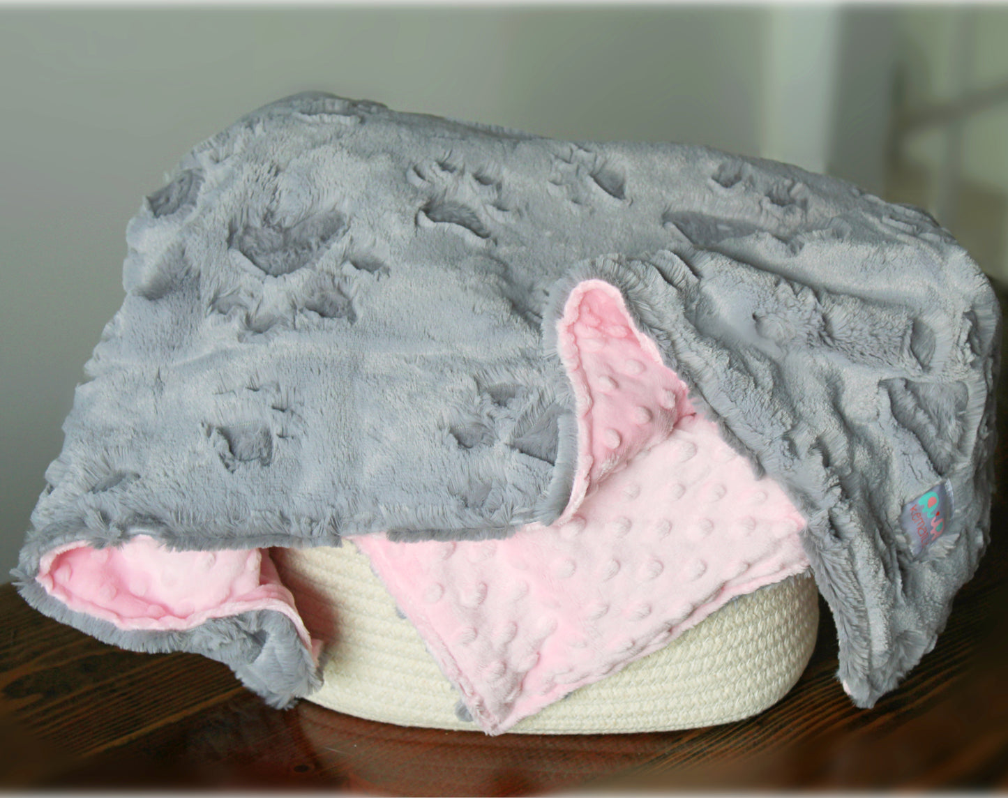 Pet Blanket, Gray Embossed Paw Print Personalized Minky Blanket