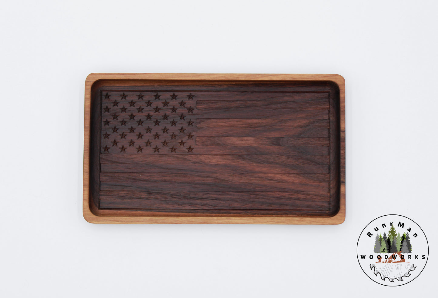 Walnut Handcrafted Wood Tray, Wooden Flag Desk Organizer