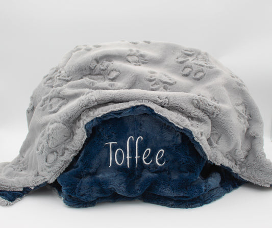 Gray Embossed Paw Minky Pet Blanket - Personalized