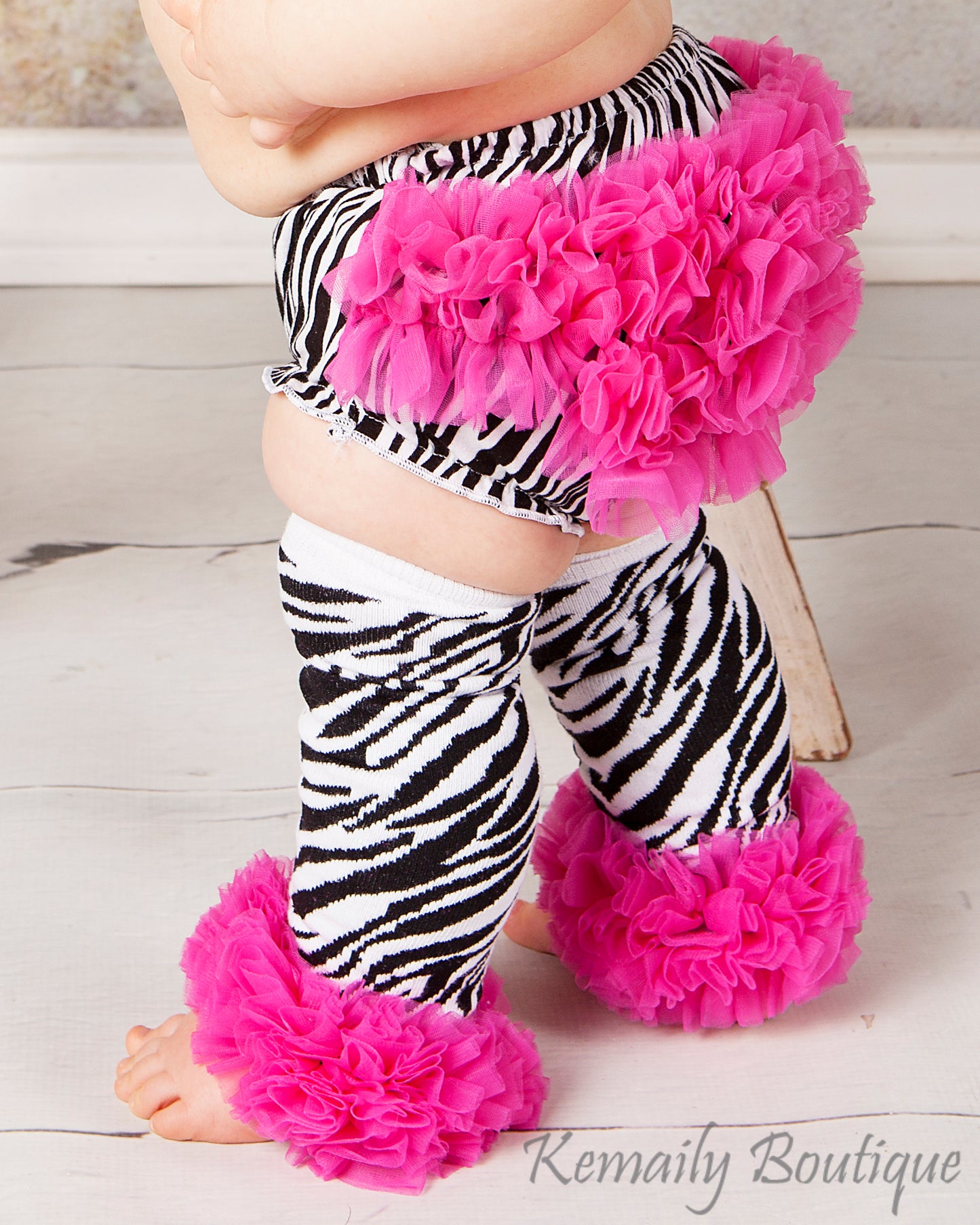 Hot Pink Ruffle Zebra Chiffon Ruffle Leg Warmers