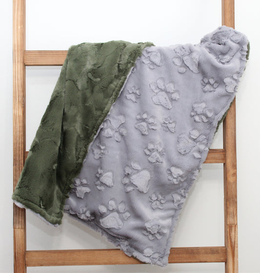 Gray Embossed Paw Minky Pet Blanket - Personalized
