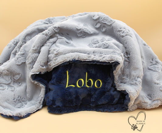 Personalized Gray Embossed Paw Minky Pet Blanket