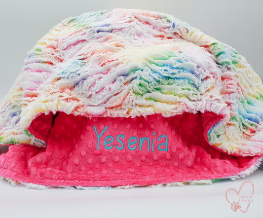 Personalized Dog Blanket, Vibrant Prism Rainbow Minky Blanket