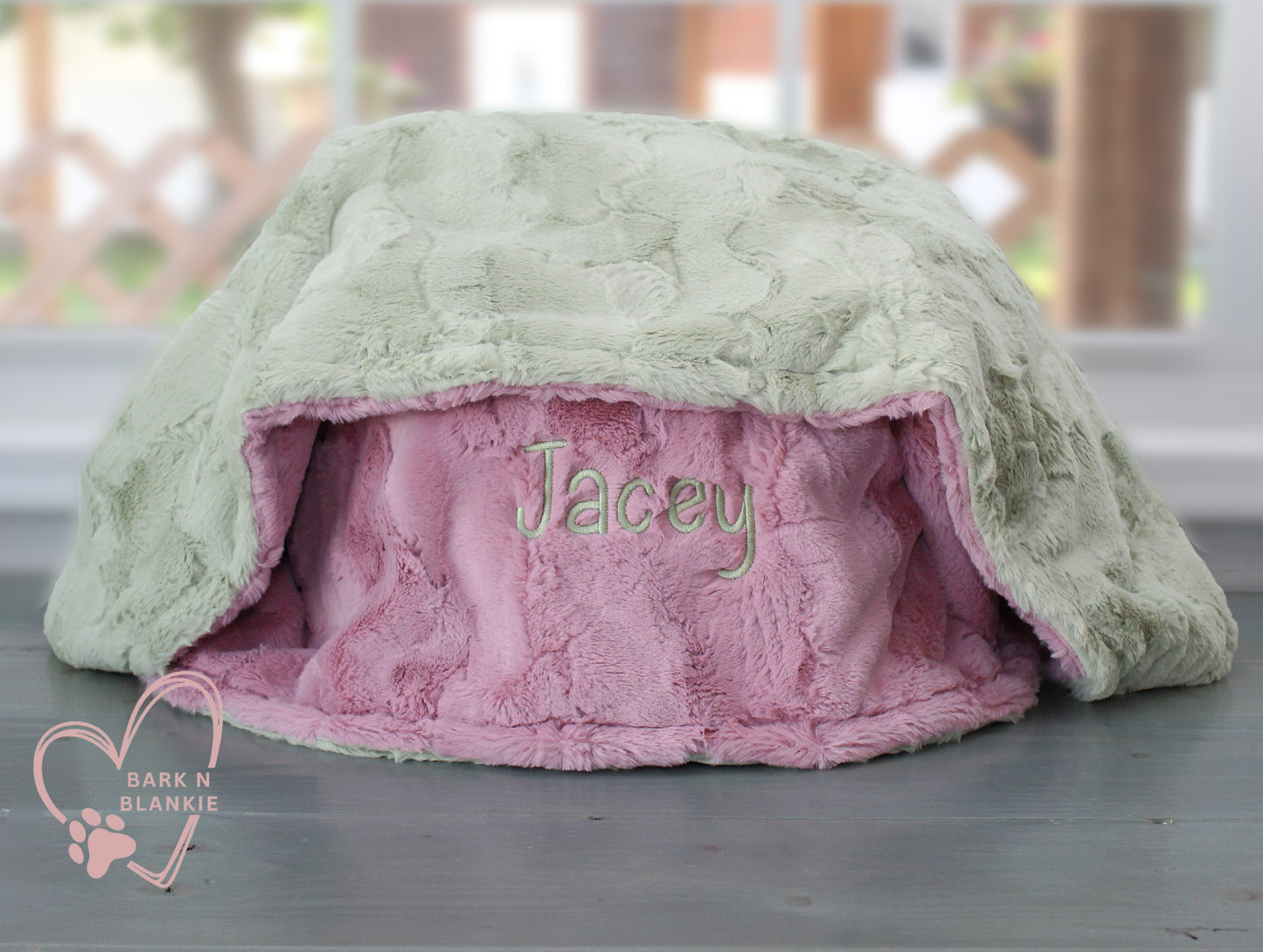 Sage and Woodrose Pink Minky Blanket, Personalized Pet Blanket
