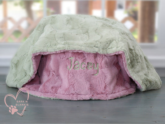 Sage and Woodrose Pink Minky Blanket, Personalized Pet Blanket