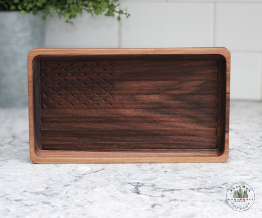 Walnut Handcrafted Wood Tray, Wooden Flag Desk Organizer