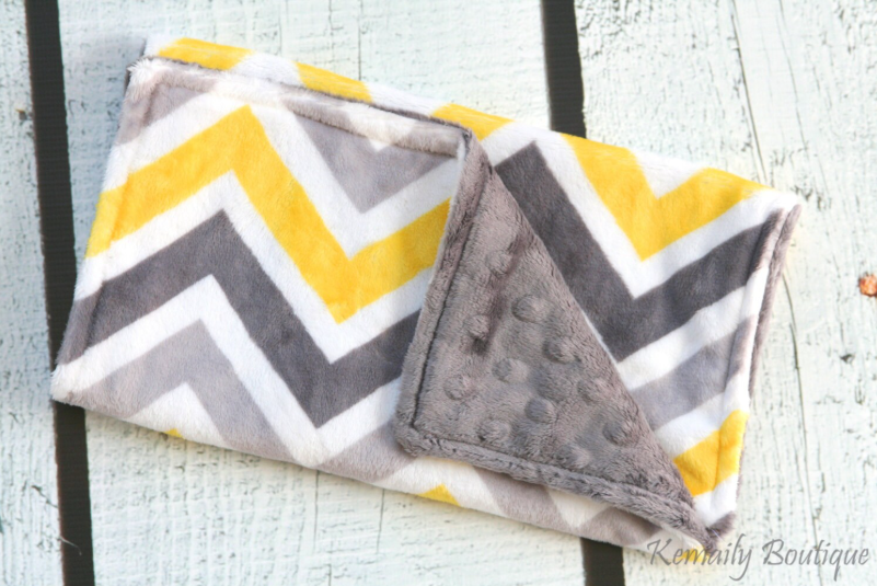 Yellow Gray Multi Chevron Baby Minky Burp Cloth