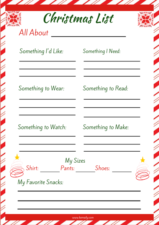 Kemaily Christmas Printable List