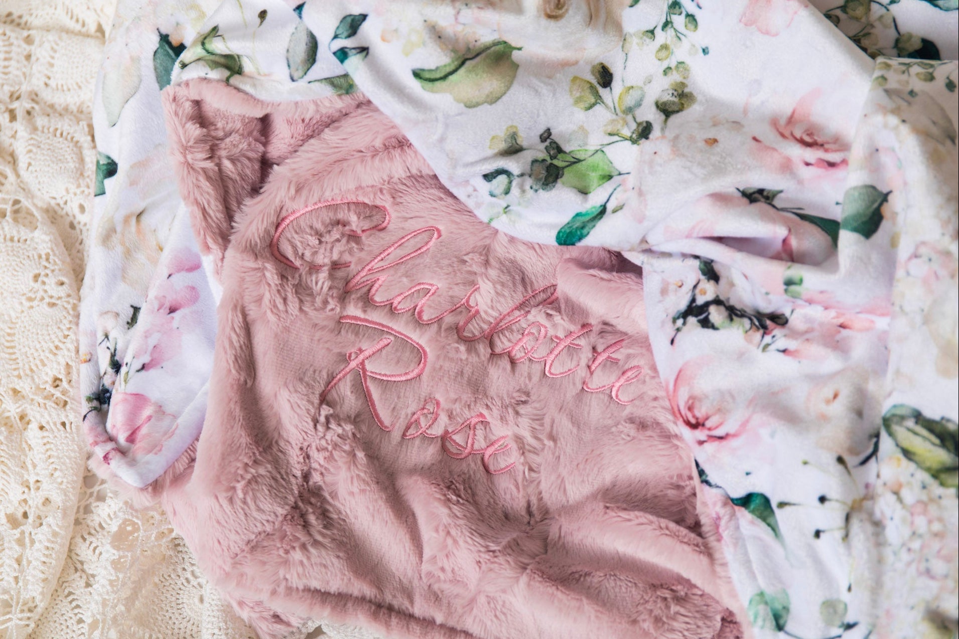 Pink Floral Baby Blanket for Baby Shower Gift | Personalized Minky Keepsake | Custom Name Blanket | Wildflower Nursery Decor