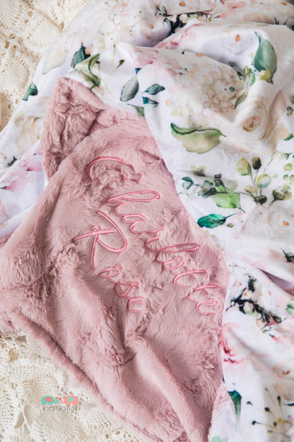 Personalized Pink Floral Baby Blanket | Custom Minky Baby Blanket | Wildflower Nursery Gift