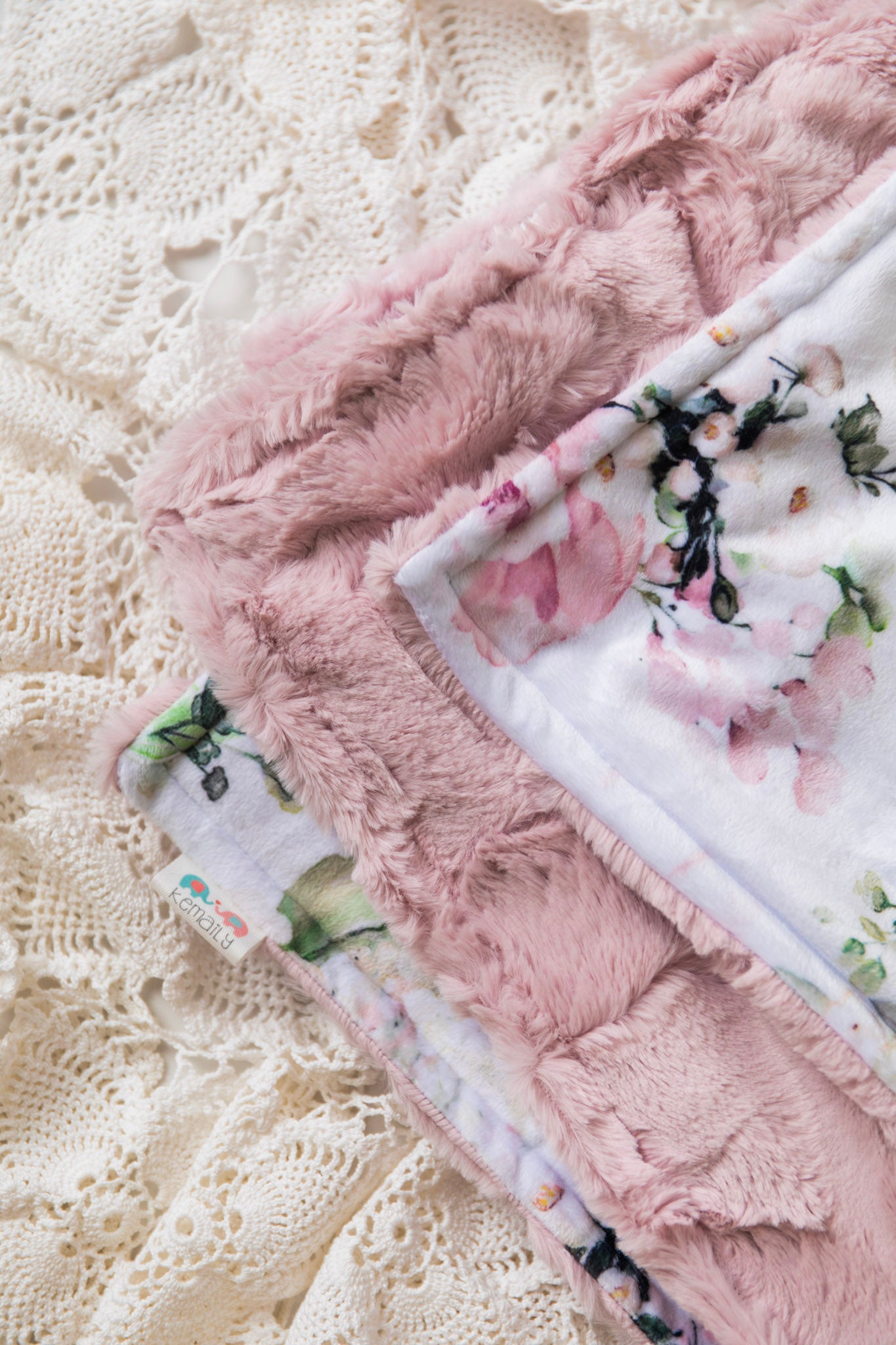 Personalized Pink Floral Baby Blanket | Custom Minky Baby Blanket | Wildflower Nursery Gift
