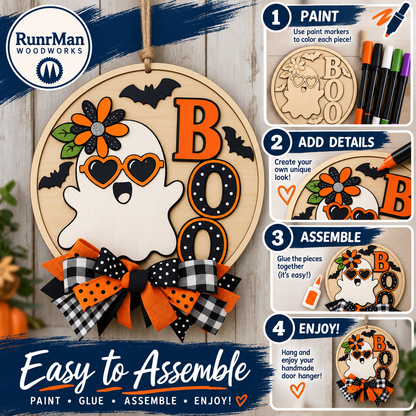 BOO HEY Ghost Halloween Door Hanger DIY Kit | Paint Your Own Wood Craft
