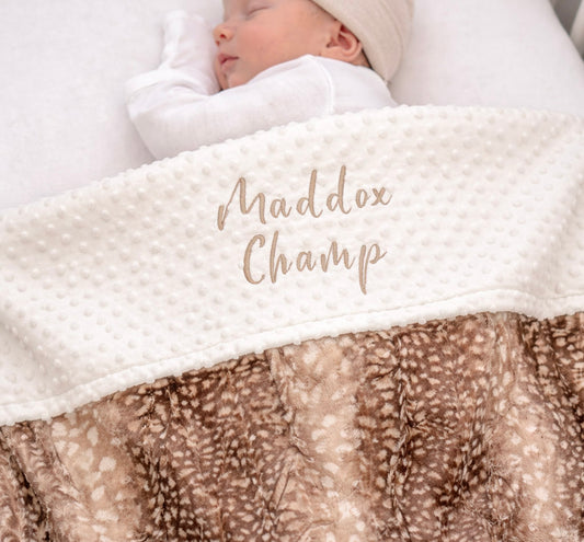 Personalized Blanket - Fawn Minky Baby Blanket, Gender Neutral Gift