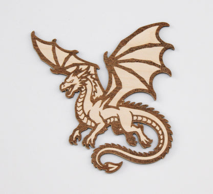 Laser Cut Dragon Wood Cutout | Unfinished Birch Plywood Craft Blank | DIY Fantasy Dragon Shape | Paintable Wood Craft