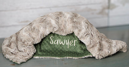 Personalized Wild Rabbit Baby Blanket with Name | Woodland Minky Baby Blanket