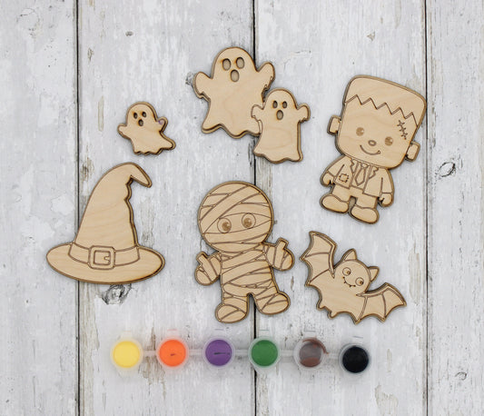 Paint Your Own Halloween Wooden Magnet Kit for Kids