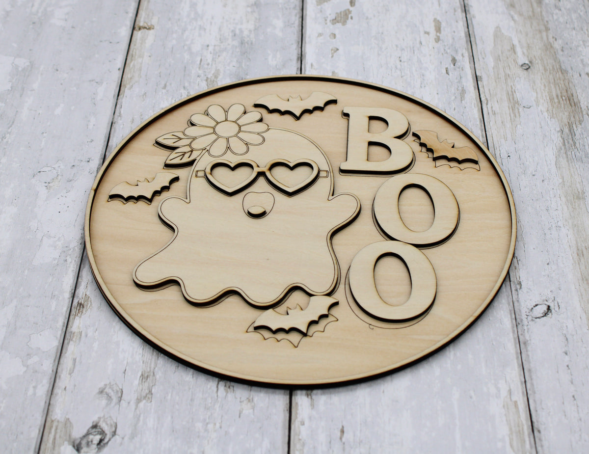 Groovy Ghost Halloween Door Hanger DIY Kit | Paint Your Own BOO Wood Craft