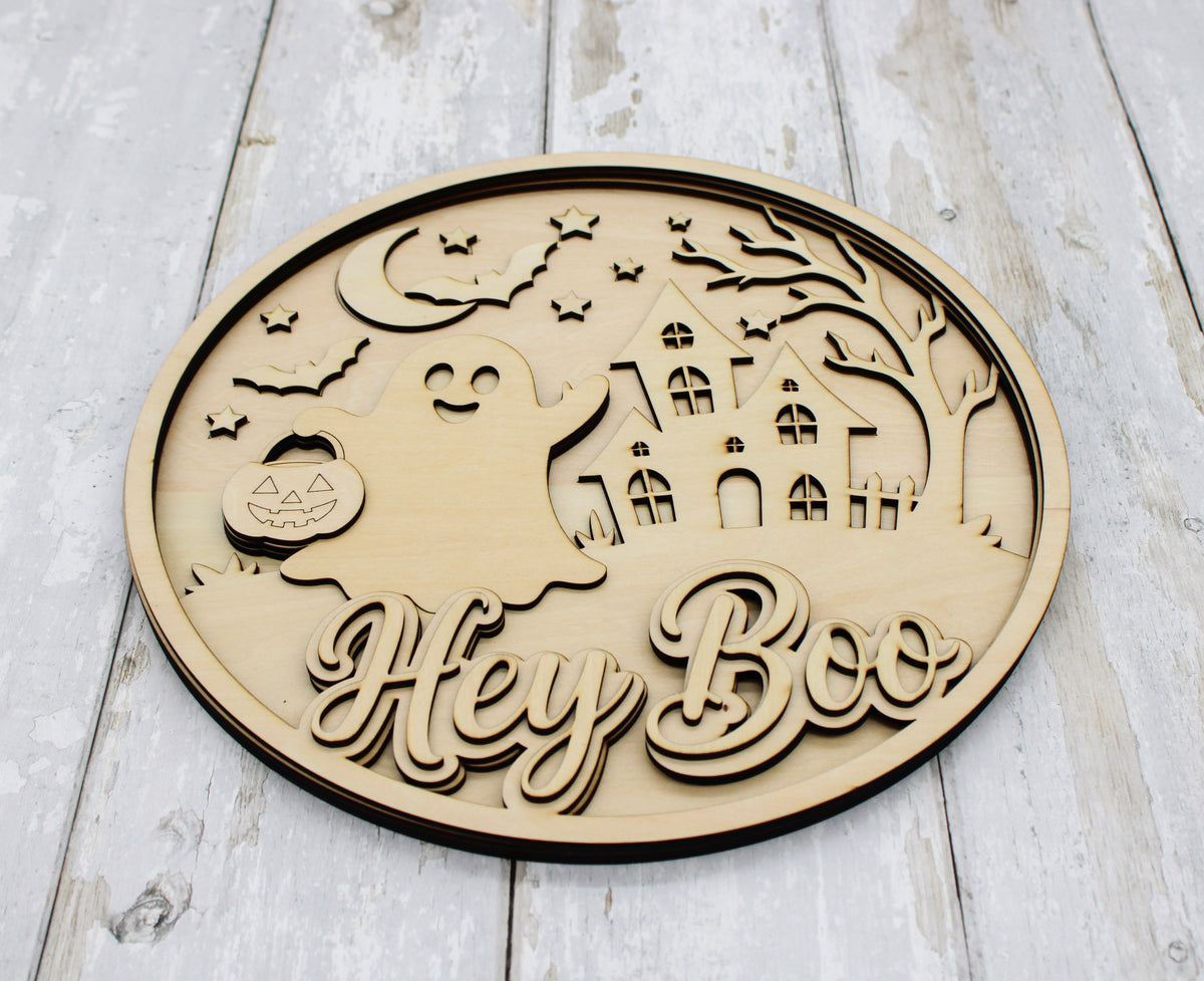Hey Boo Halloween Door Hanger DIY Kit | Haunted House Wood Paint Kit | Halloween Craft | Paint Your Own Ghost Door Sign | Wood Decor