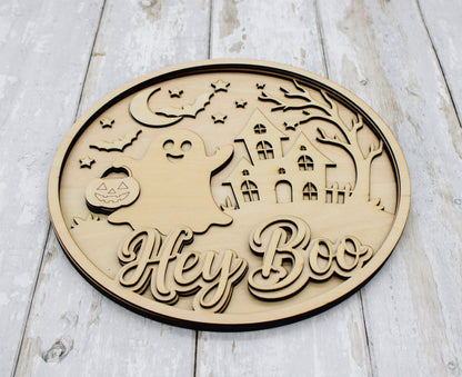 Hey Boo Halloween Door Hanger DIY Kit | Haunted House Wood Paint Kit | Halloween Craft | Paint Your Own Ghost Door Sign | Wood Decor