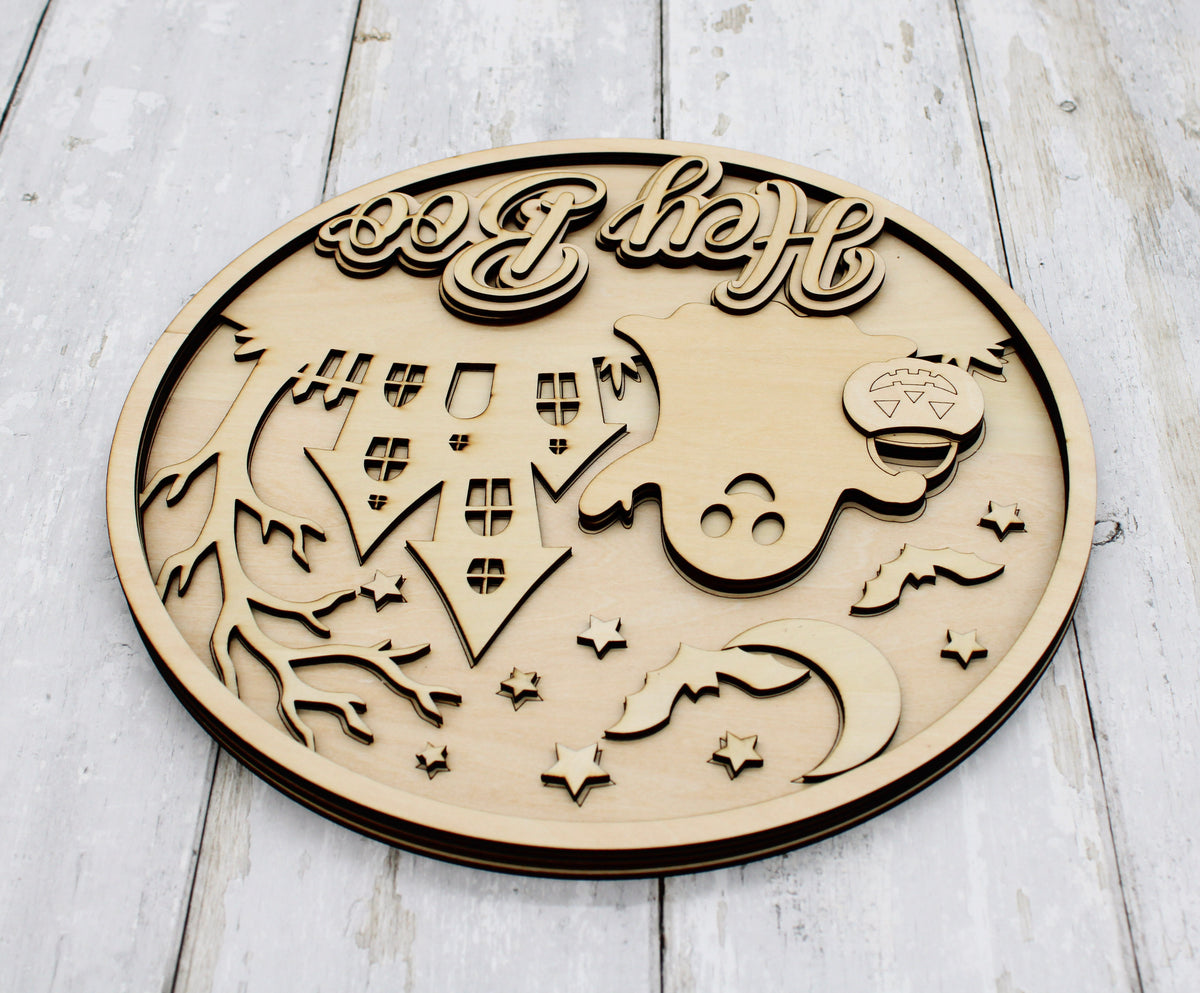 Hey Boo Halloween Door Hanger DIY Kit | Haunted House Wood Paint Kit | Halloween Craft | Paint Your Own Ghost Door Sign | Wood Decor