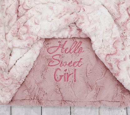 Soft Pink Owl Baby Blanket for Baby Shower Gift | Personalized Minky Keepsake