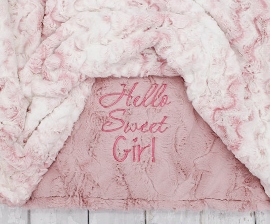 Soft Pink Owl Baby Blanket for Baby Shower Gift | Personalized Minky Keepsake