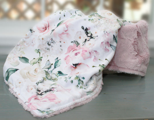 Personalized Pink Floral Minky Baby Blanket 