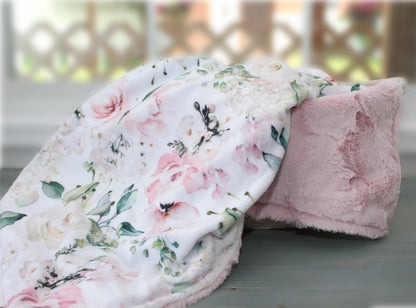 Personalized Pink Floral Minky Baby Blanket – Custom Embroidered Baby Name Blanket for Girls