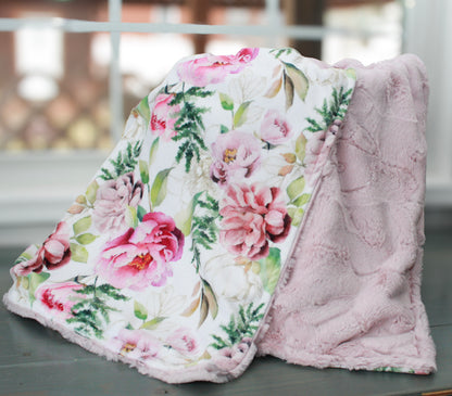 Personalized Pink Floral Minky Baby Blanket – Custom Girl Baby Gift
