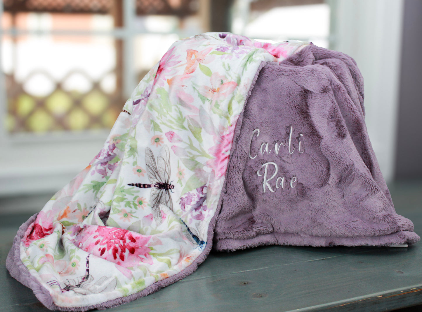 Personalized Dragonfly Baby Blanket – Custom Name Minky Blanket for Girls, Soft Newborn Baby Shower Gift