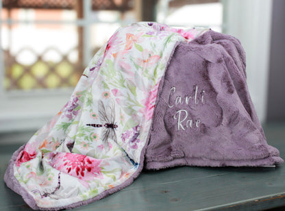 Personalized Dragonfly Baby Blanket – Custom Name Minky Blanket for Girls, Soft Newborn Baby Shower Gift