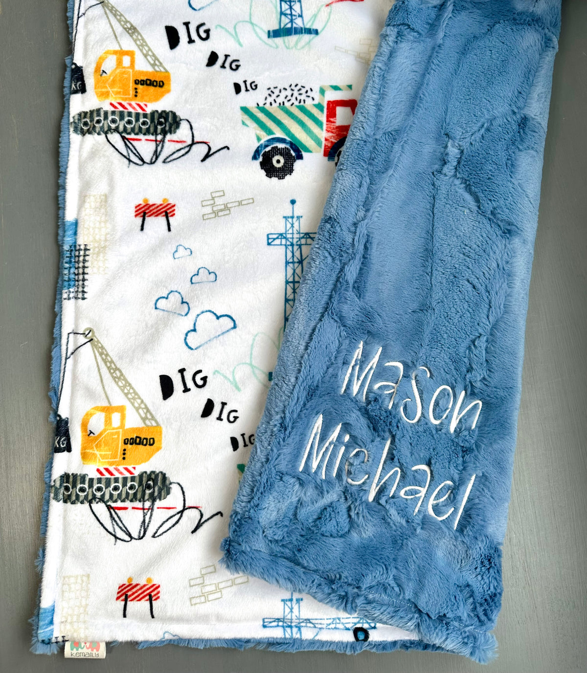 Personalized Construction Baby Blanket with Name | Dump Truck Minky Blanket