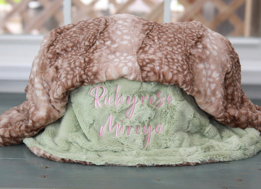 Personalized Blanket, Fawn Minky Baby Blanket, Gender Neutral Blanket
