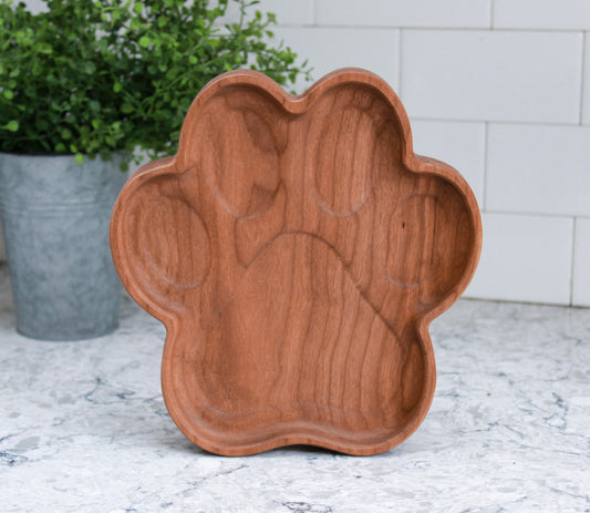Cherry Handcrafted Wood Tray, Wooden Paw Print Organizer