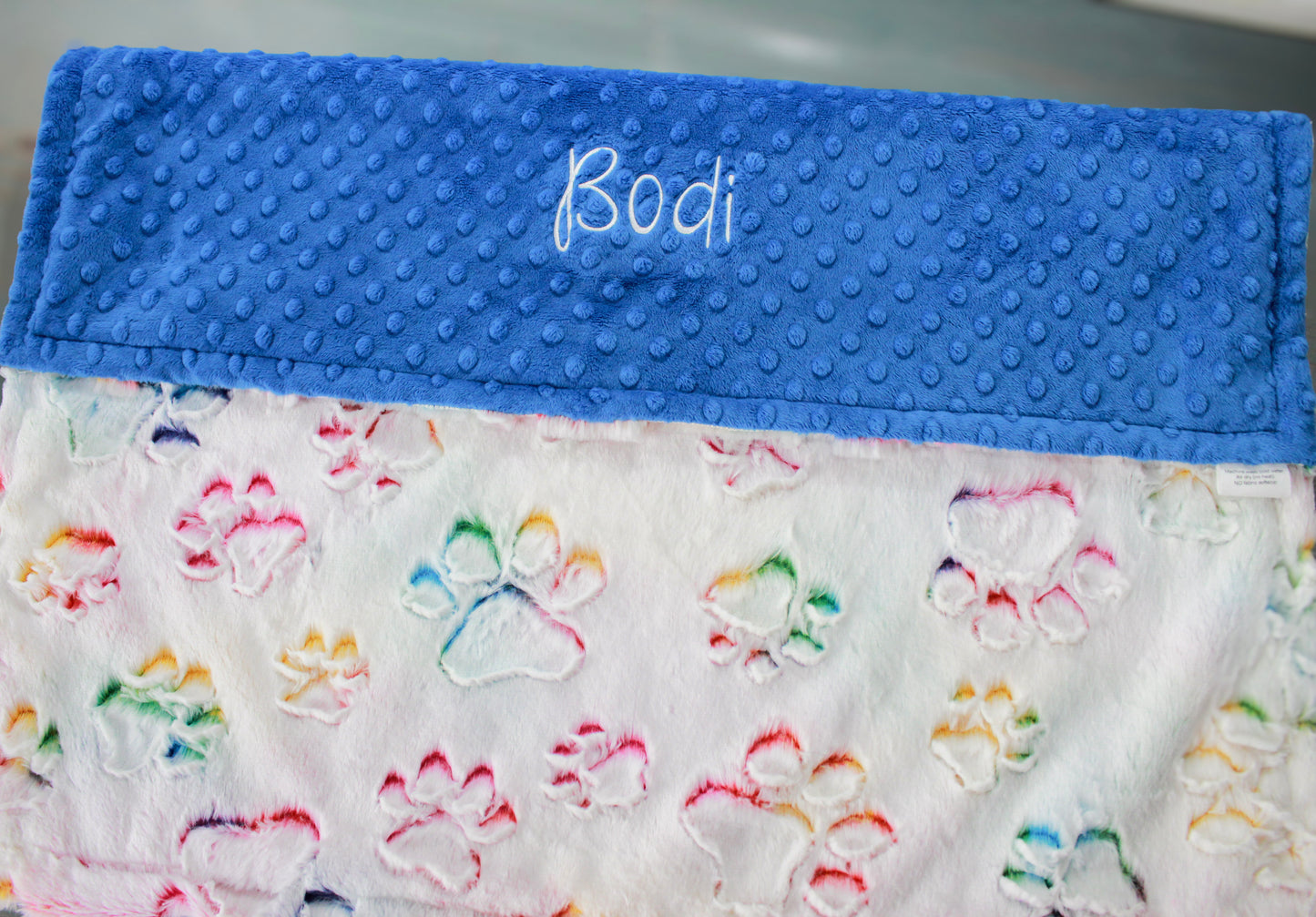 Personalized Dog Blanket – Rainbow Vibrant Paws Minky Blanket