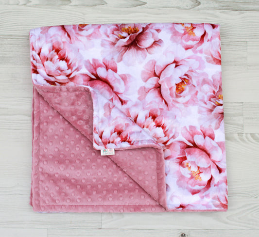 Personalized Baby Blanket, Pink Petal Flower Minky Baby Blanket