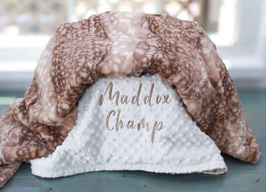 Personalized Blanket - Fawn Minky Baby Blanket, Gender Neutral Gift