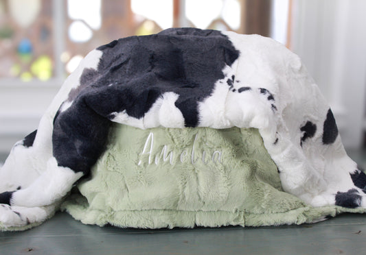Personalized Blanket, Cow Minky Baby Blanket
