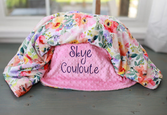 Watercolor Flower Minky Baby Blanket | Personalized Floral Baby Girl Blanket