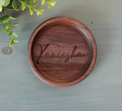 Personalized Ring Dish, Walnut Handcrafted Wood Dish, Wedding Gift
