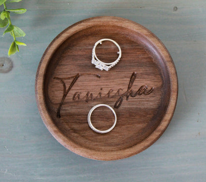 Personalized Ring Dish, Walnut Handcrafted Wood Dish, Wedding Gift