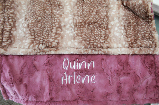 Personalized Blanket, Fawn Minky Baby Blanket, Baby Girl Blanket