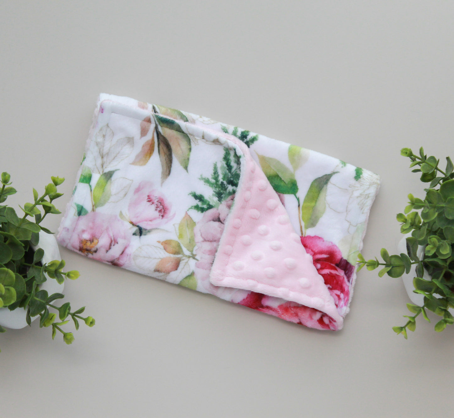 Spring floral on Blush Pink Minky Burp Cloth