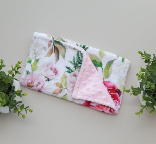 Spring floral on Blush Pink Minky Burp Cloth