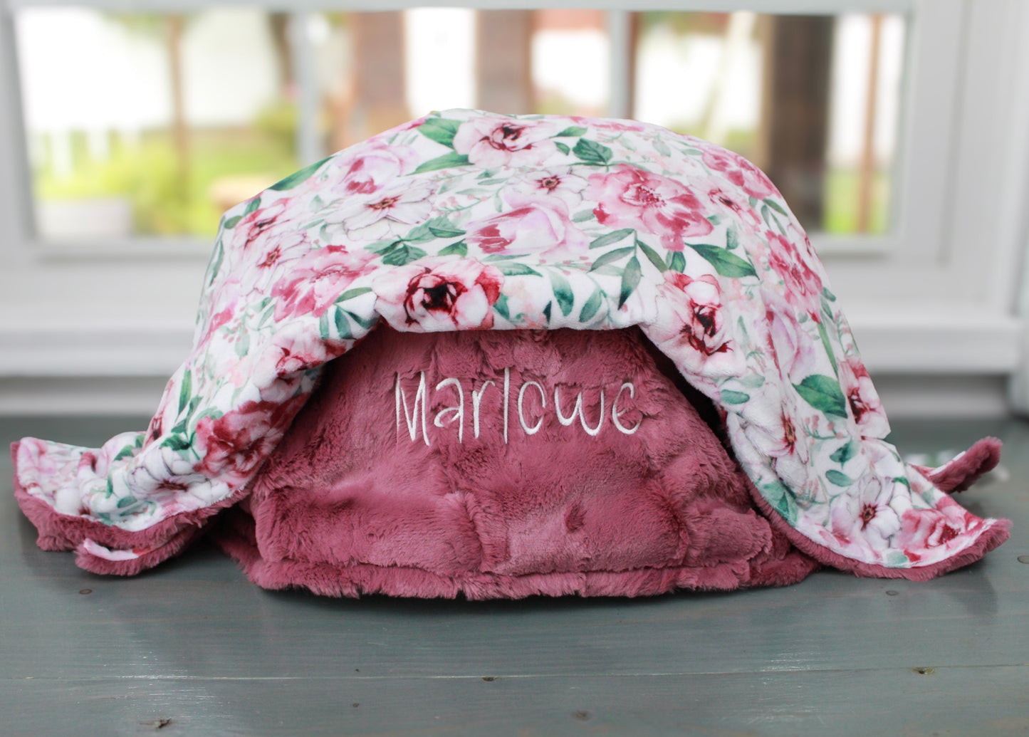 Personalized Blanket, Pink Rose Minky Baby Blanket